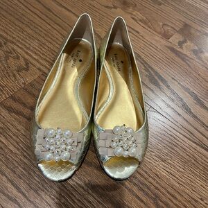 Kate Spade Gold Flats with Pearl Embellishment